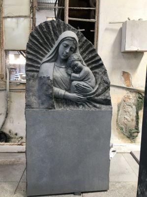 Custom Shanxi Black Granite Tombstone Carving Cemetery Headstone