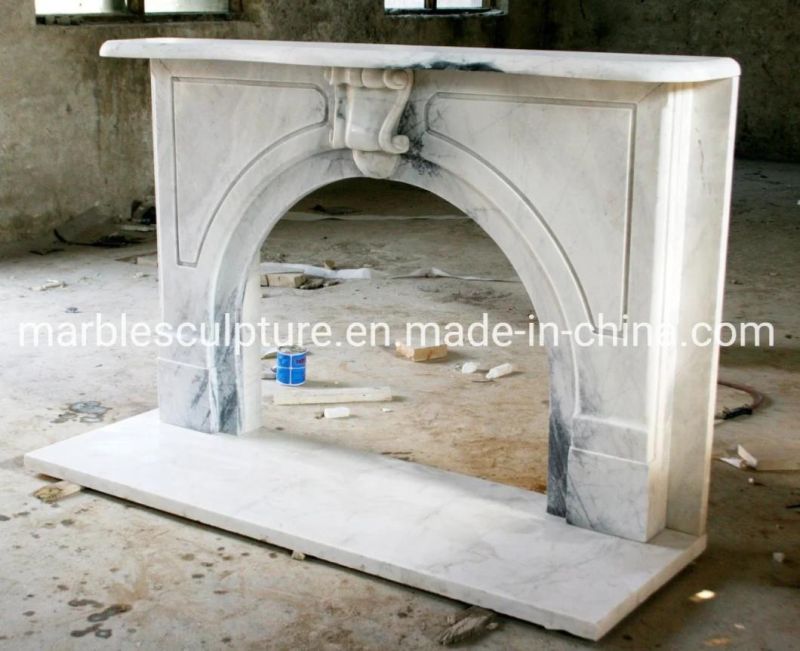 Fashion Decoration White Carved Sculpture Marble Fireplace (SYMF-065)