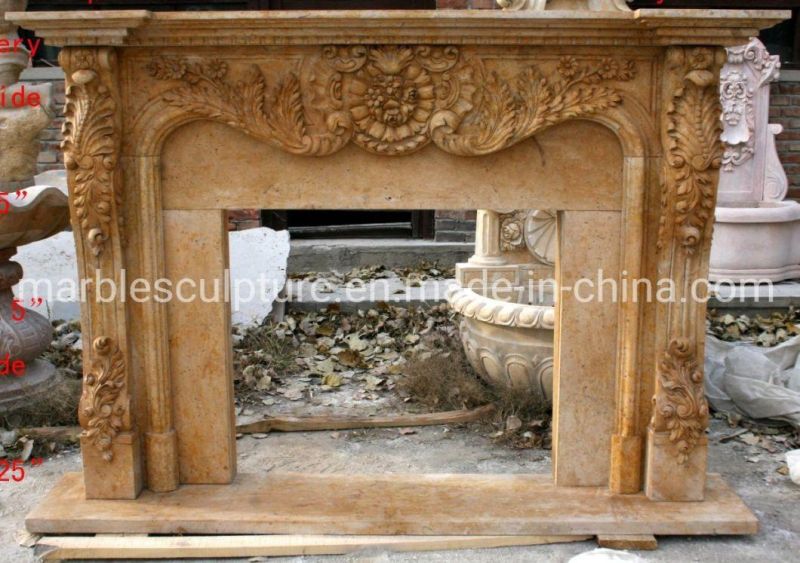 Antique Yellow Stone Mantel Marble Fireplace for Home Decoration (SYMF-237)