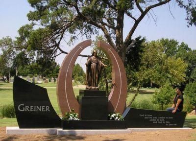 European Black &amp; Red Granite Tombstone Headstone Monument for Memorial