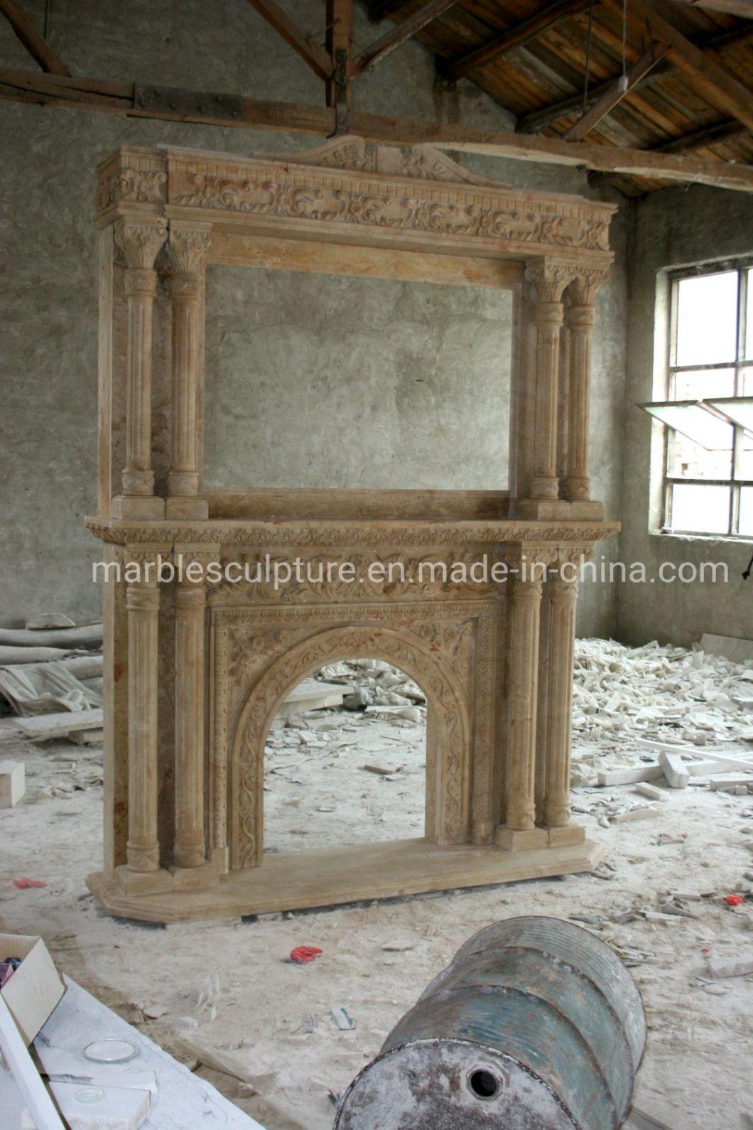 High Quality Double Western Style Column Marble Fireplace Mantel (SY-MF068)