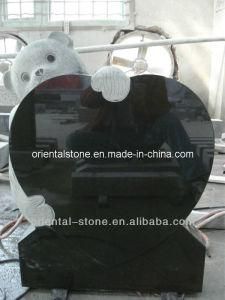 Black Granite Stone Teddy Bear Heart Carving Headstone