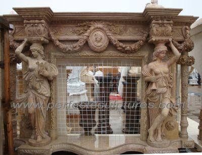 Classic Marble Surround with Life Size Angel Statue Flower Column (QY-LS533)