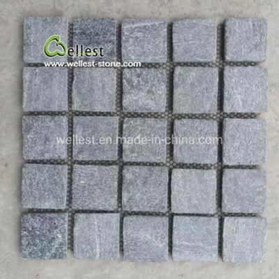 Black Quartzite Cobblestone on Mesh for Wall and Paving Projects