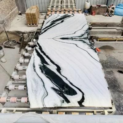 Polished Marble Stone Bookmatch Slabs Panda White Marble for Interior Floor/Wall Tiles Countertop/Vanity Top/Stairs