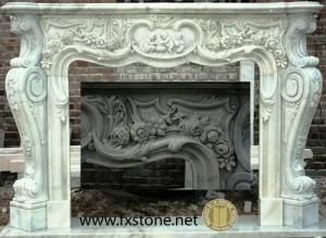 Pink Marble Statued Carved Fireplace (MSDF-009)