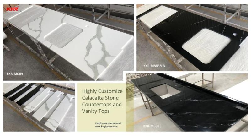 Kingkonree Customized Counter Top Marble Solid Surface Sheet for Bathroom/ Kitchen Countertop Vanity Top