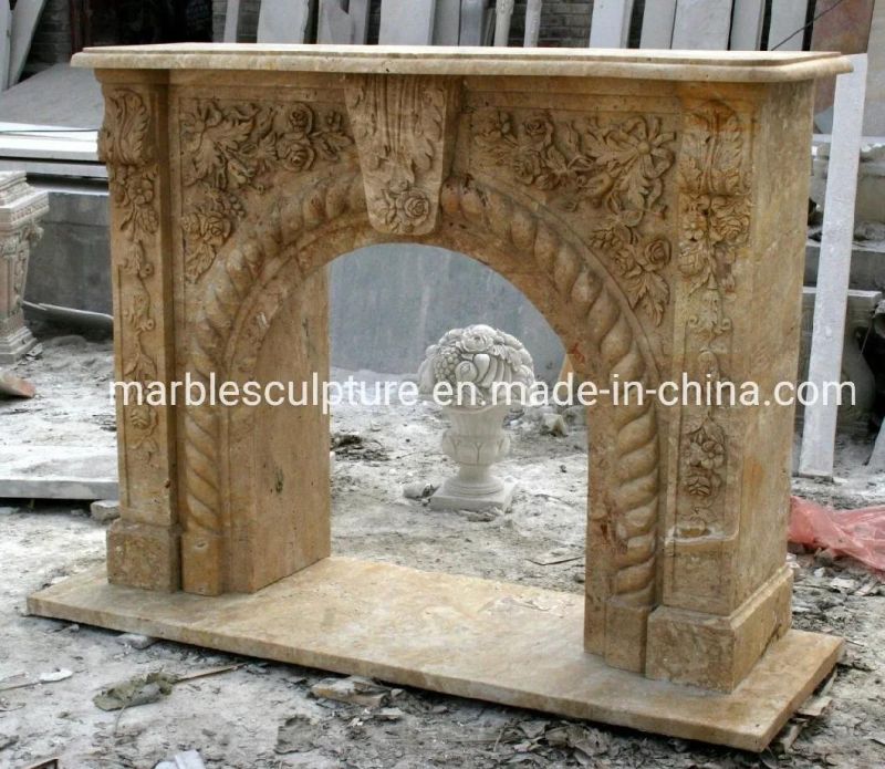 Classic Style Hand Carving Flowers Antique Marble Fireplace (SYMF-043)
