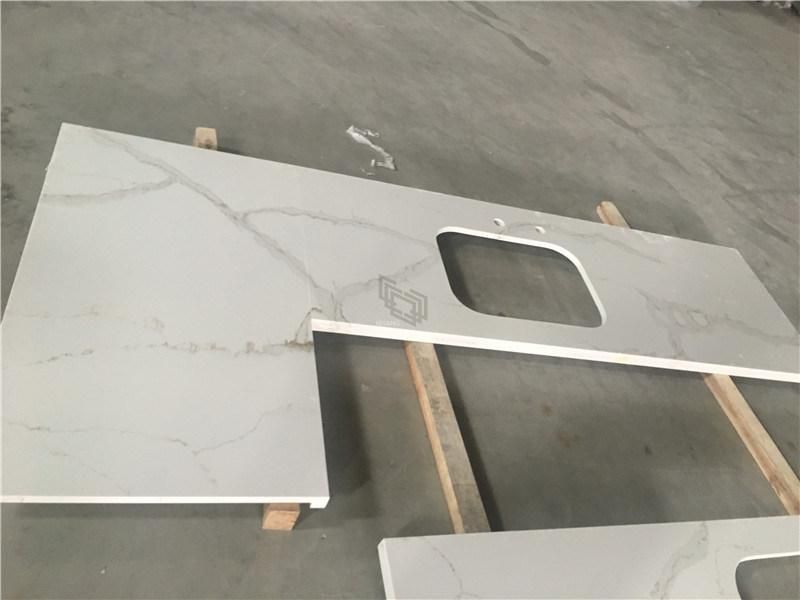 Quartz Stone Slab White/Beige/Grey/Brown Marble Look Quartz Countertop/Worktop/Table/Vanity/Island for Kitchen/Bathroom Engineering