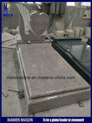 3D Heart Shape Line Engraving Red Granite Headstone for Churchyard