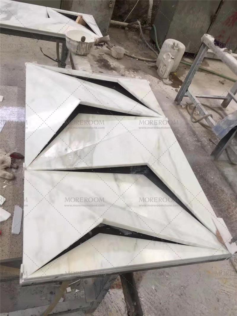3D Carrera White Marble Panel for Reception Desk