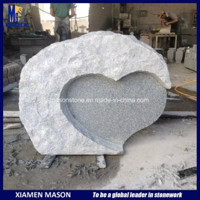 Natural Stone Heart Carving Headstone for Memorial