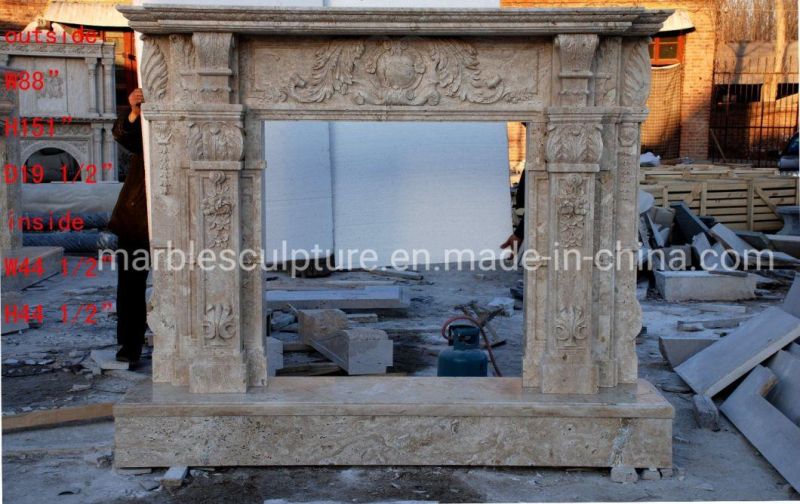 High Quality Hand Carved Antique Travertine Stone Marble Fireplace (SY-MF376)