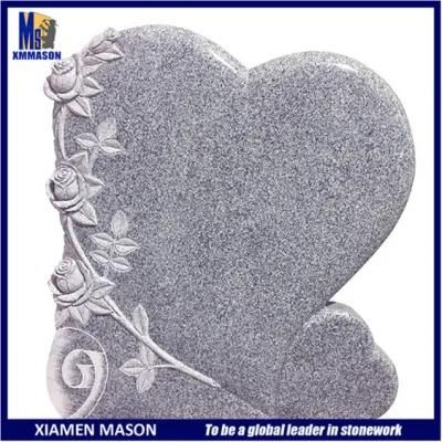 Good Price Portugal Style Heart Shape Granite Gravestone with Rose Carving