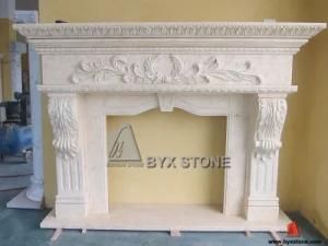 Natural Marble Stone Fireplace with Flower Carving for Home Decoration