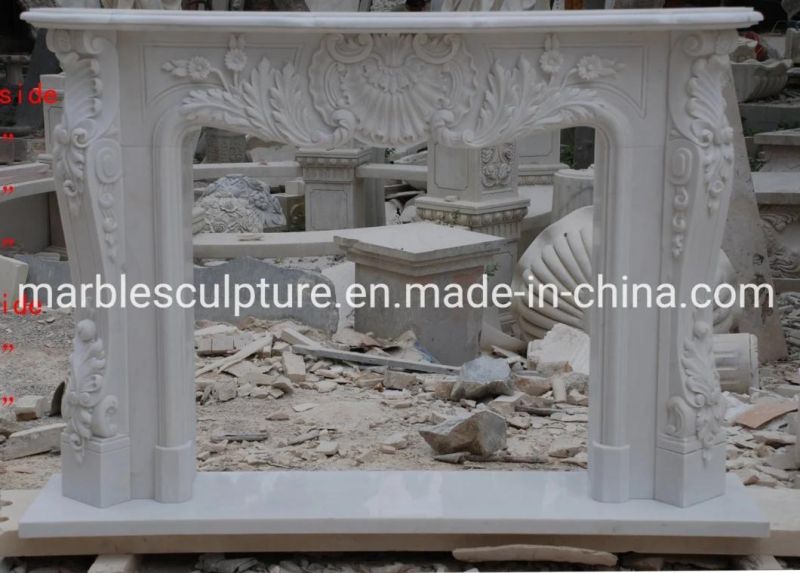 Classic Pure White Marble Stone Mantel Fireplace Home Decoration (SYMF-199)