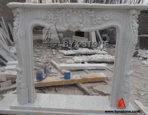 Outdoor White Marble Stone Fireplace with Flowers Carving