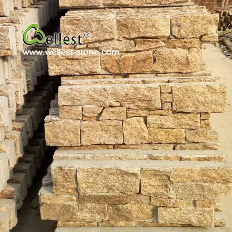 Popular Z Shape Exterior Wall Nature Golden Yellow Stone Cement Veneer