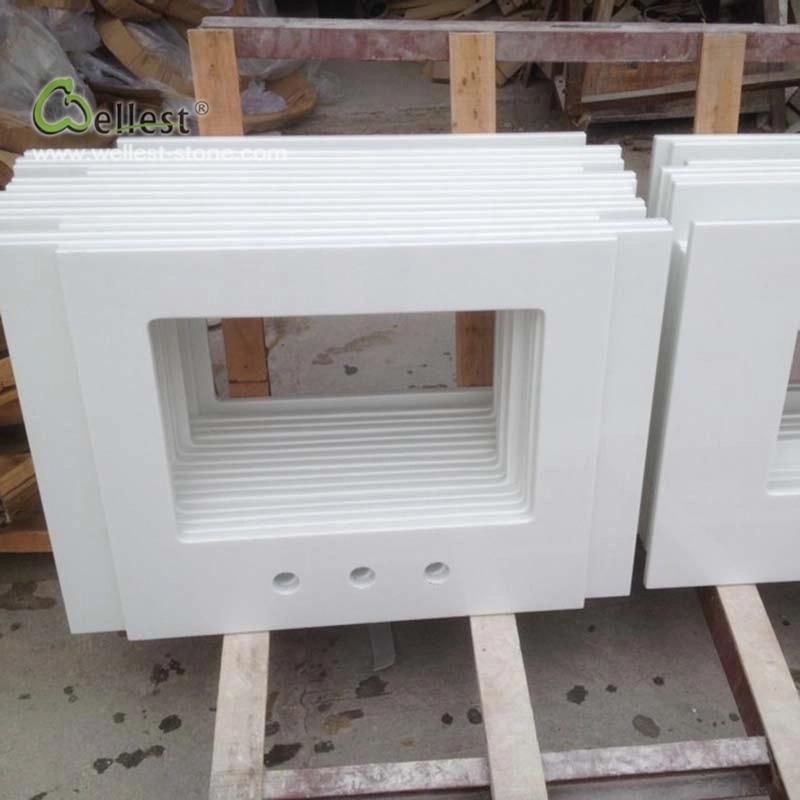 Exquisite White Vanity Tops Countertops with Single Double Sink Basin Bowl Quartzite Qt310