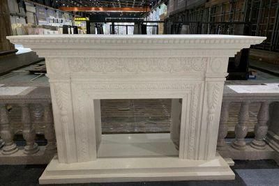 Customized White Terrazzo Fireplace Mantel Artificial Stone Interior Decoration