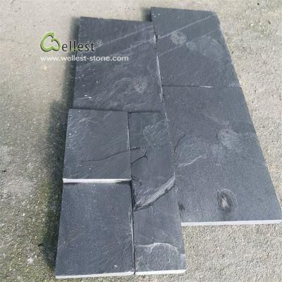 Cheaper China Natural Split Finish Interlocking Black Slate Ledge Stone Culture Stone Wall Cladding Panel