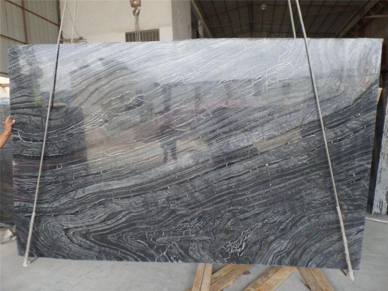 Popular Natural Black Serpeggiante Wood Marble Slab and Tile for Hotel Wall Floor Decorate