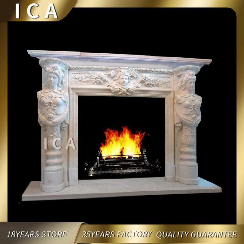 Modern Design with Decorative Flame Electric White Fireplace Mantel Surround