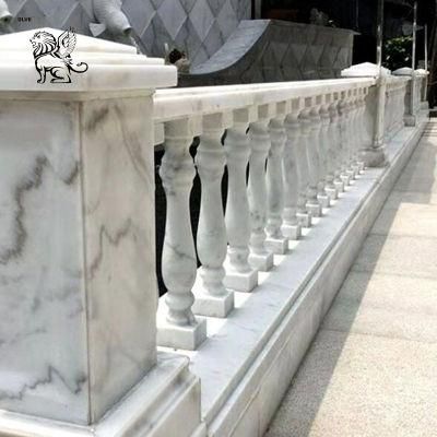 Blve Modern White Natural Stone House Pillars Handrail Cararra Marble Balcony Baluster Railing