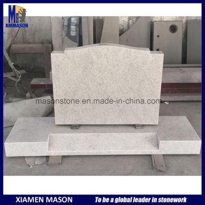 Pearl White Granite Saddle Check Headstone on Splay Base