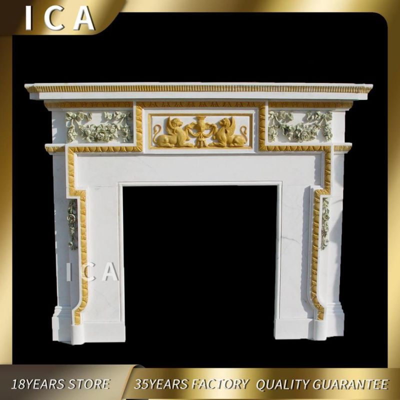 Good Carving Modern Large Mix Color Marble Fireplace