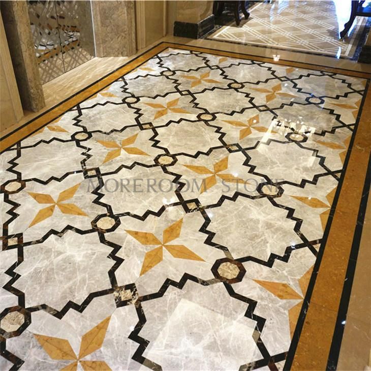 Polished Natural Marble Stone Floor Tile Water-Jet Medallion Design