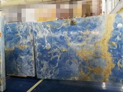 Premium Blue Onxy Marble Slab Polished Natural Stone for Wall Decor Stairs Tile