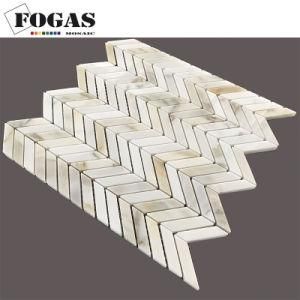 Greece Calacatta Gold Marble Chevron Mosaic Tile for Kitchen Backspalsh