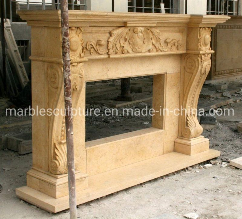 Hand Carved Natural Stone Marble Fireplace for Interior Decoration (SYMF-206)
