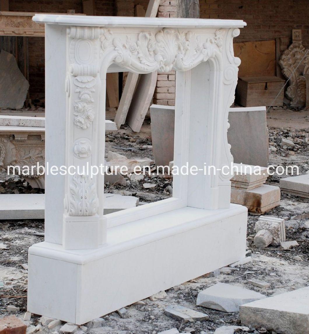 Factory Selling Marble Stone Sculpture White Marble Fireplace (SYMF-060)