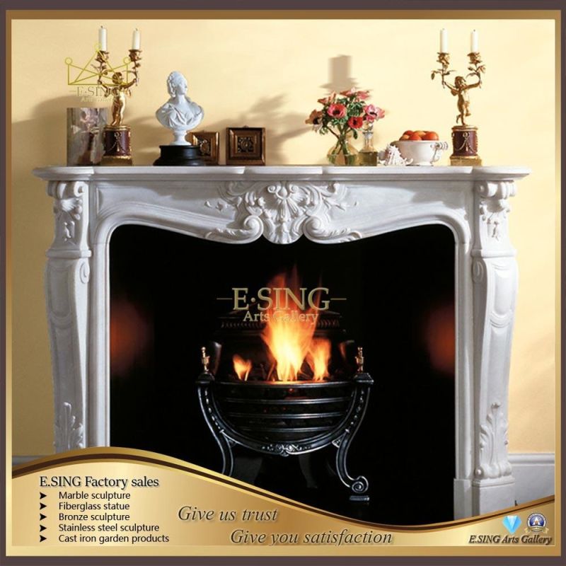 Home Decoration Natural White Marble Fireplace Mantel Hand Carved Stone Fireplace Mantel