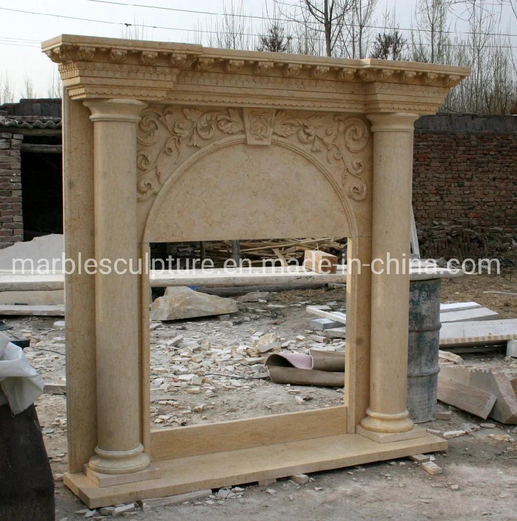 Natural Antique Stone Carved Column Marble Fireplace (SYMF-212)