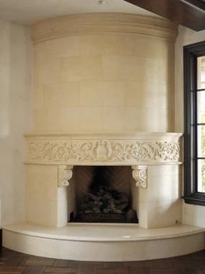 Corner Design French Beige Marble Double Levels Fireplace