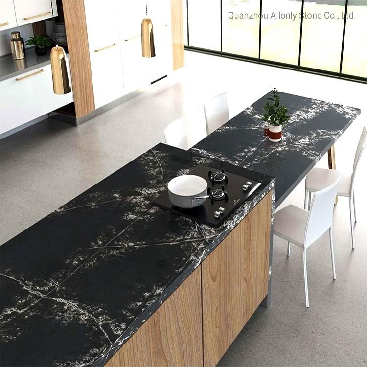 Wholesale Precut Black Quartz Solid Surface Kitchen Countertop with Sink