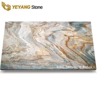 Roman Impression Blue/Brown/Yellow/Gold Color Marble, Marble Tiles and Marble Slabs