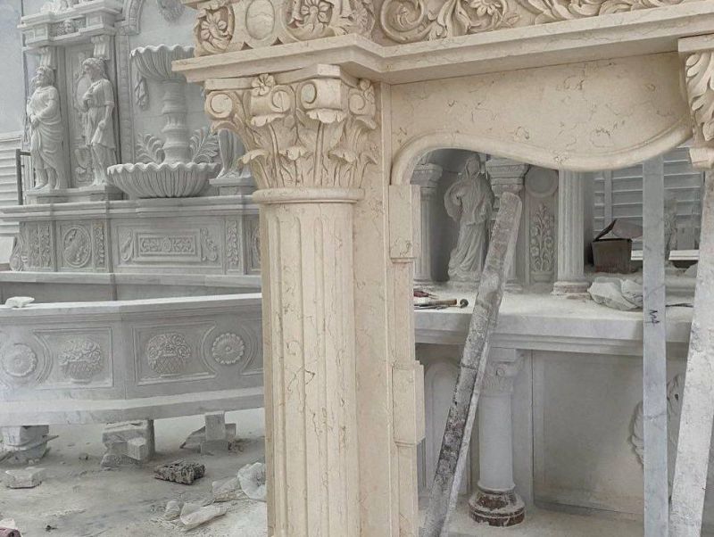 Modern Style Customized Home Beige Mantel Marble Fireplace Surround