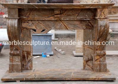 Home Decoration Natural Stone Mantel Yellow Marble Fireplace (SYMF-157)