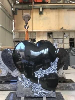 China Granite Heart Shaped Gravestone Rose Carved Headstone