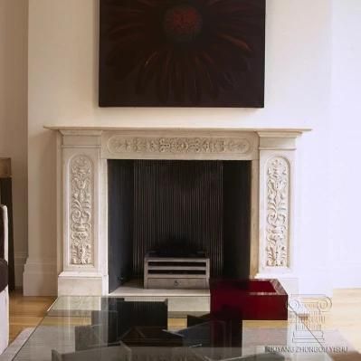 Classic White Marble Fireplace with Good Hand-Carved Quality