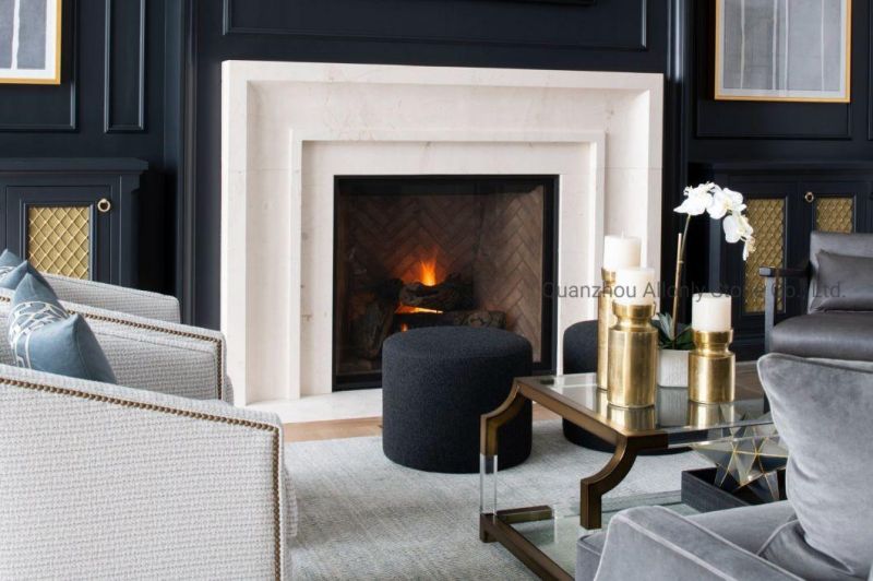 White Indoor Marble Crema Liestone Surround Stone Fireplace Mantels