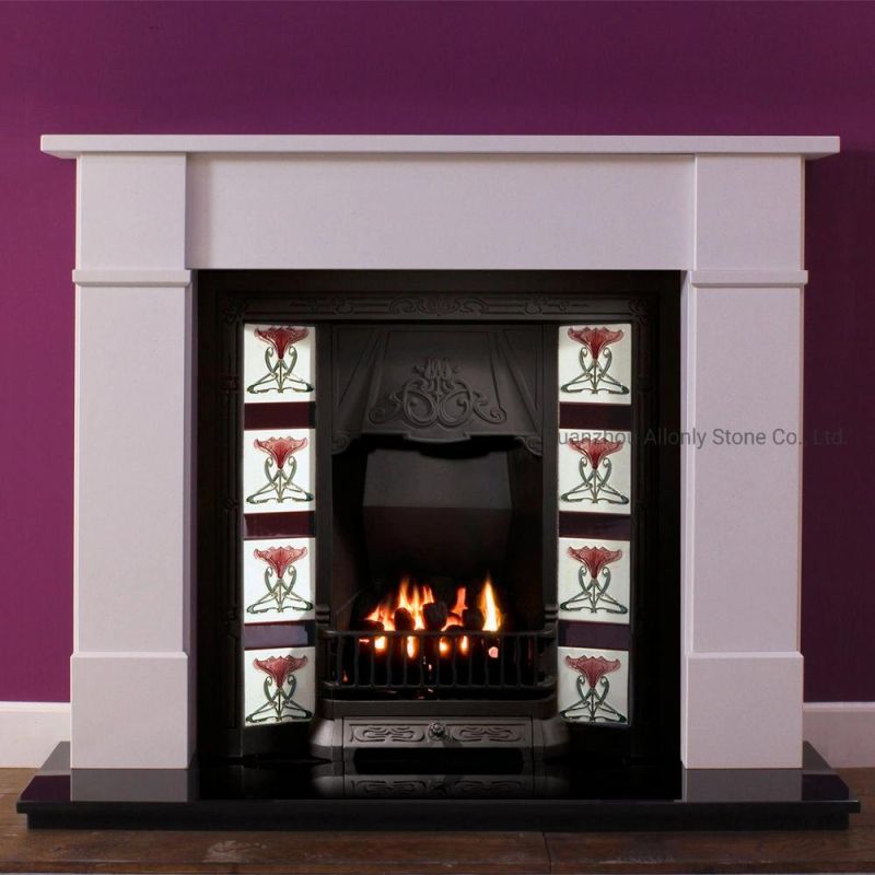 Modern Simple Classic Style White Limestone Marble Fireplace Mantel for Europe Market