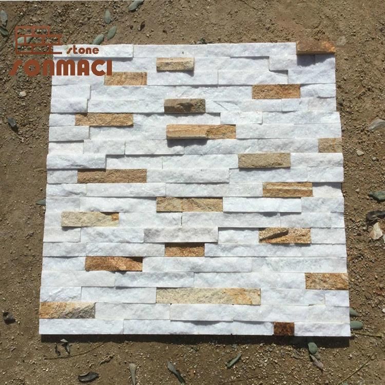 Glued Beige Slate Stacked Stone Wall Panels
