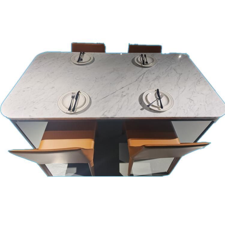 China Cheap Natural Landscape White Marble Table Top Dining Table with Metal Base