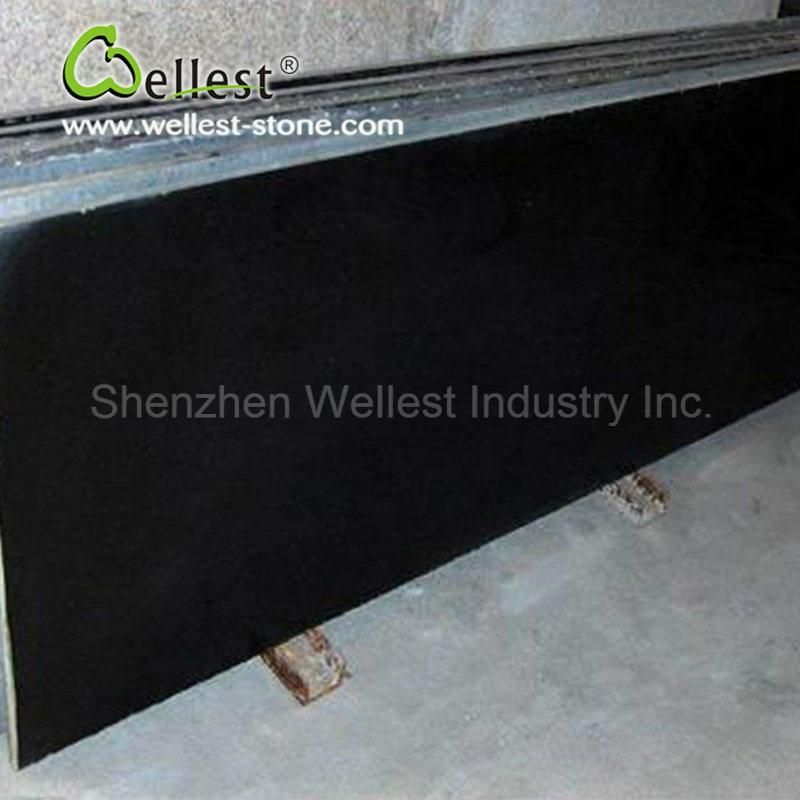 Factory Sawn-Cut Edge Polished Surface Mongolia Black Granite