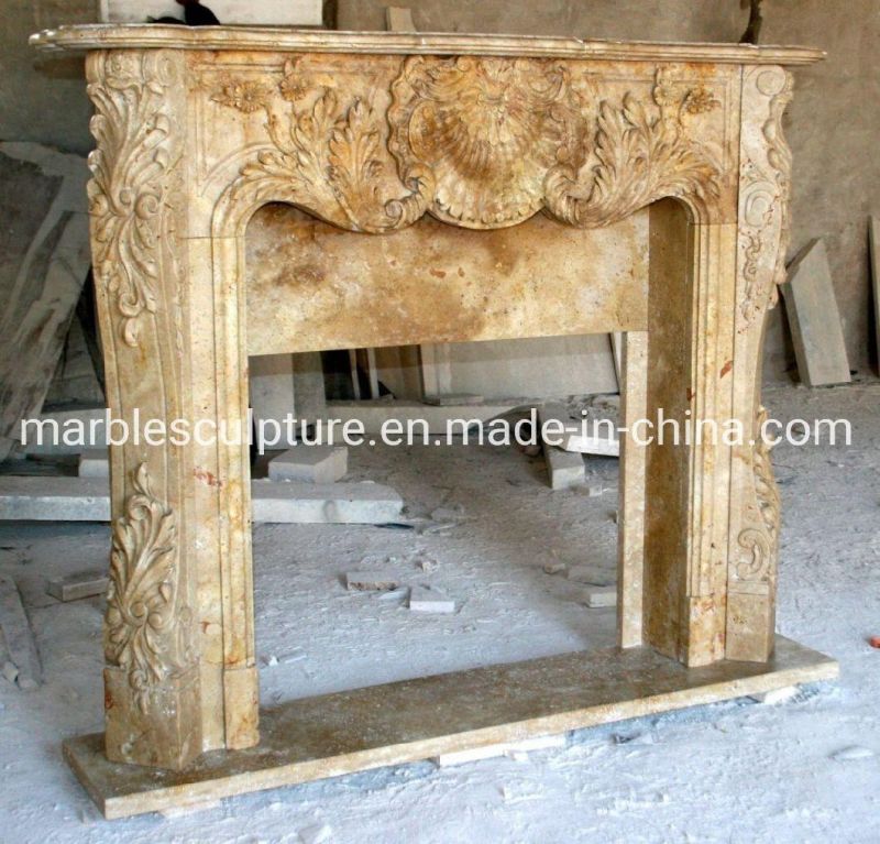 Indoor Decoration Custom Made Beige Stone Marble Fireplace (SYMF-175)